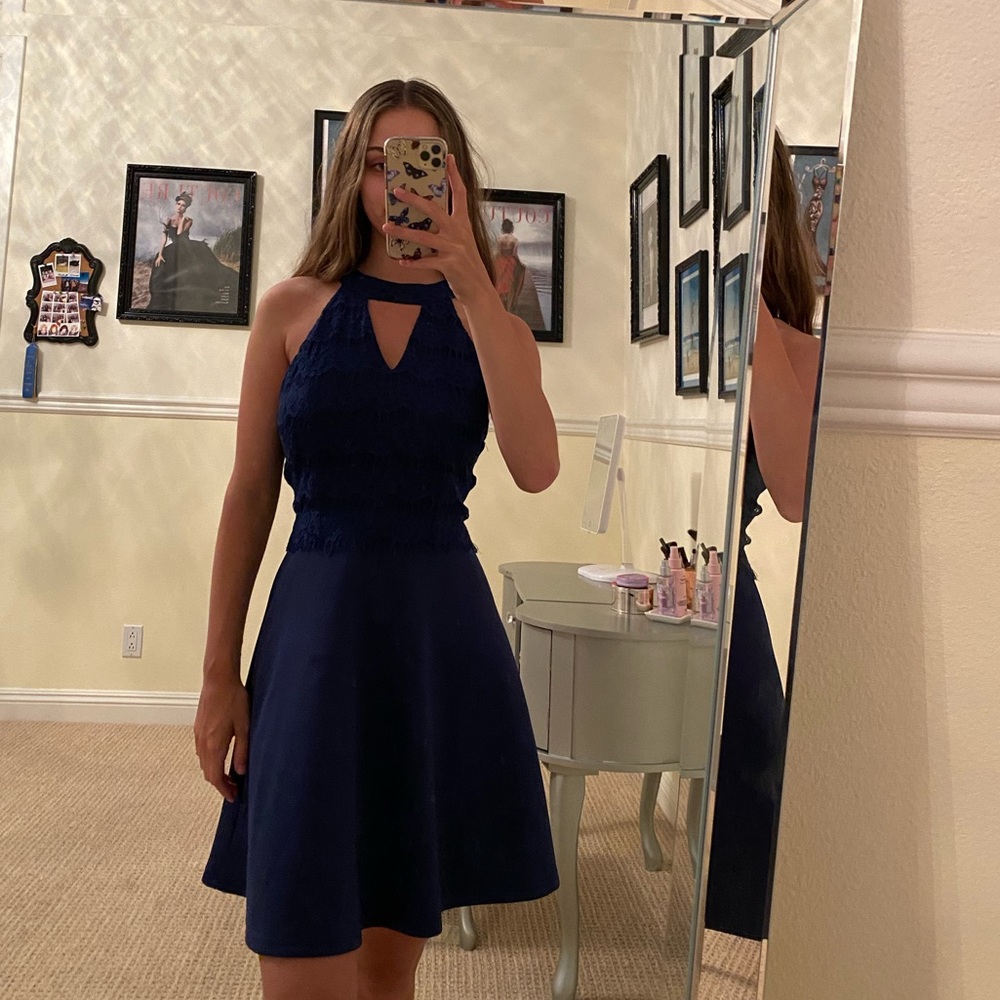 Francesca’s navy blue lace dress!